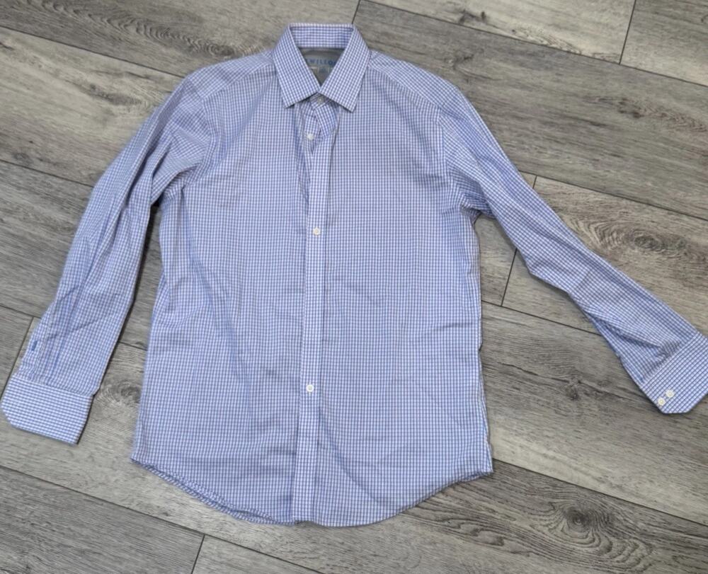 Twillory Shirt Mens 16 34-35 Tailored Fit Blue Plaid Performance Long Sleeve